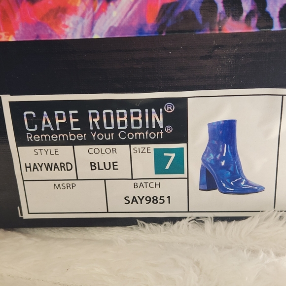 CAPE ROBBIN Blue Hayward Blue Patent Chunky Heel Boots - Picture 8 of 10